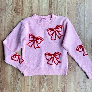 Zunie Girls Pink Bow Sweater Medium 7/8